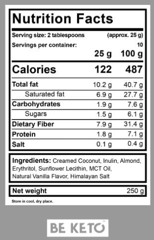 Crème céto | Amond & Vanilla + MCT - 250 grammes