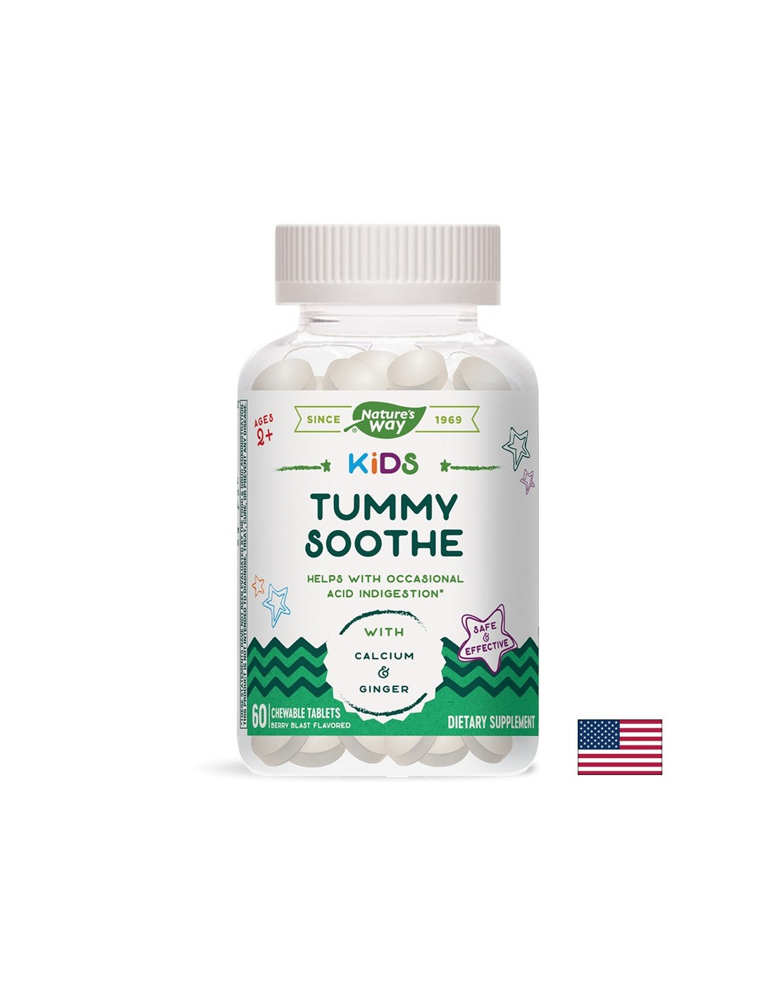 Kids Tummy apaise/avec du gingembre et du calcium /, 60 comprimés à croquer de la nature