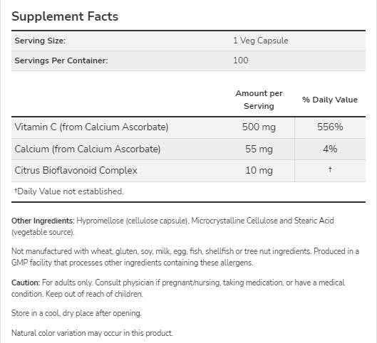 Vitamine C-500 | Calcium Ascorbate-C - 250 capsules