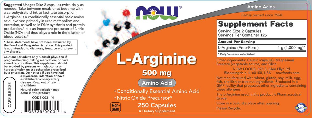 L-arginine 500 mg - 250 capsules