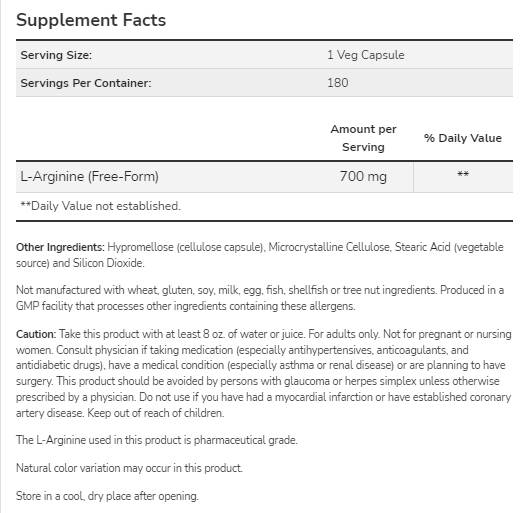 L-arginine 700 mg - 180 capsules