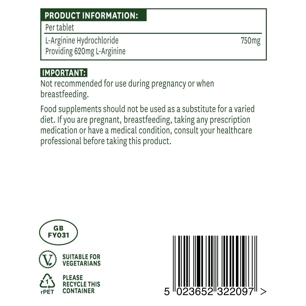 L-arginine (L-arginine HCl) 750 mg 90 comprimés natures