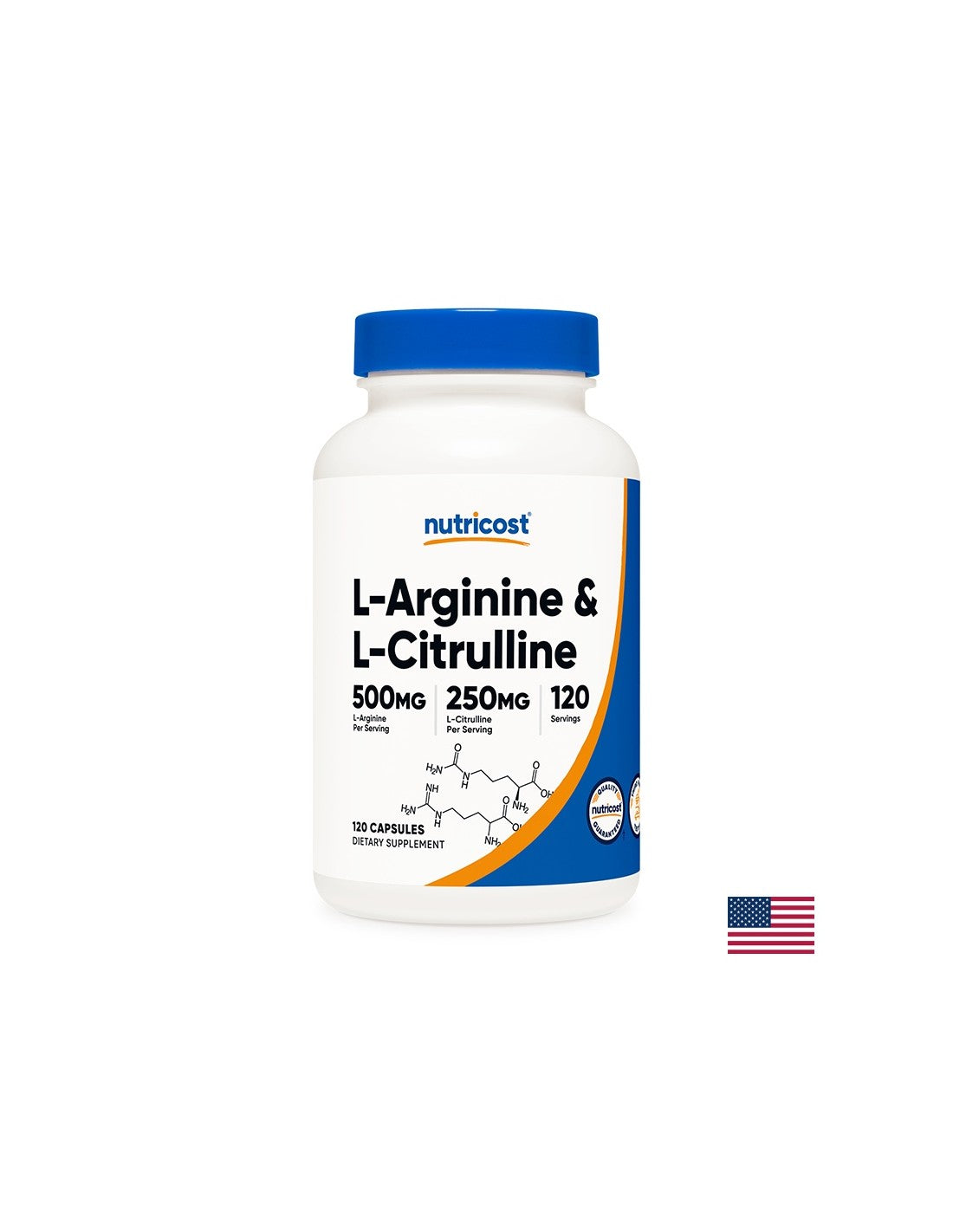 Tonus et énergie - L-Arginine + L-Citrulline (L-Arginine + L-Citrulline), 550 mg + 250 mg/120 gélules <tc>Nutricost</tc>