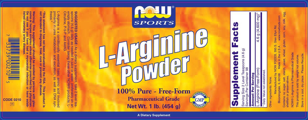 Poudre de L-arginine - 454 grammes