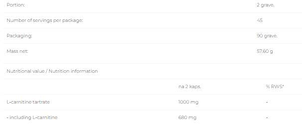 L-carnitine 500 mg - 90 capsules