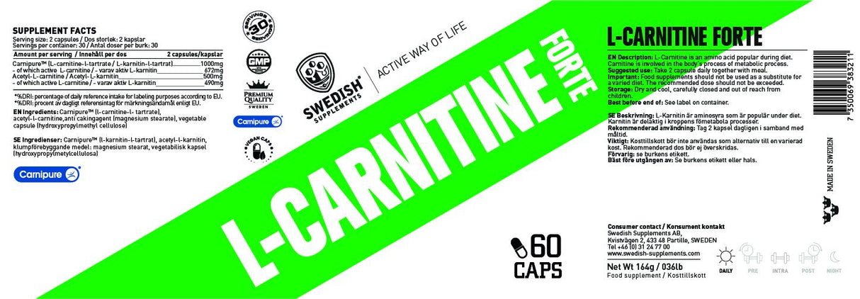 L-Carnitine Forte/Carnipure® + acétyle - 60 capsules