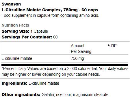 Complexe de malate L-Citrulline 750 mg 60 capsules