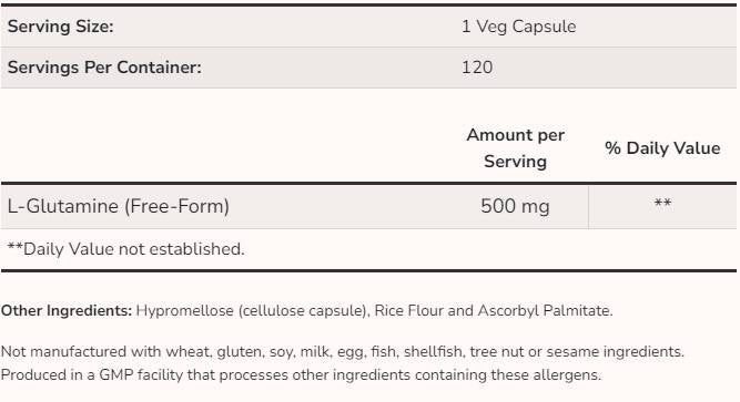 L-glutamine 500 mg - 120 capsules