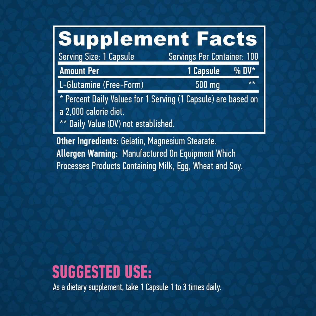 L-glutamine 500 mg./100caps.