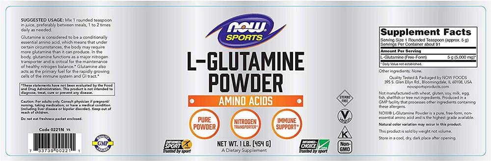 Poudre de L-glutamine - 454 grammes