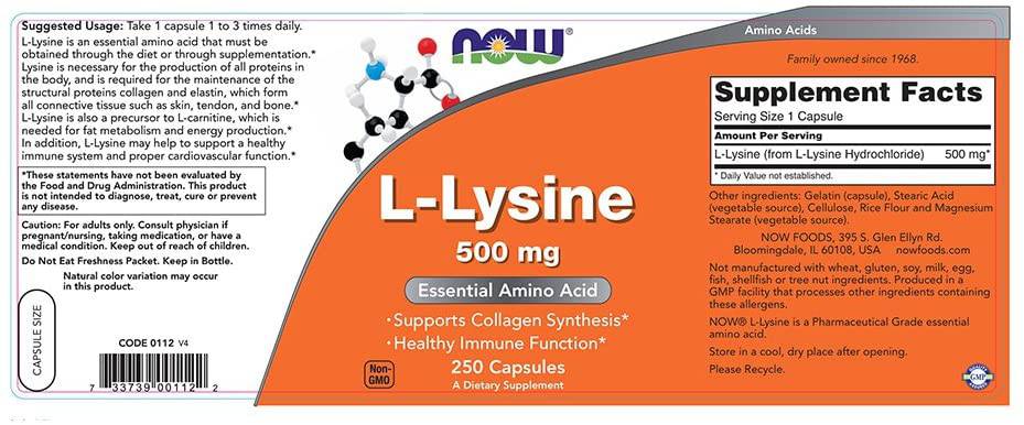 L-lysine 500 mg - 250 capsules