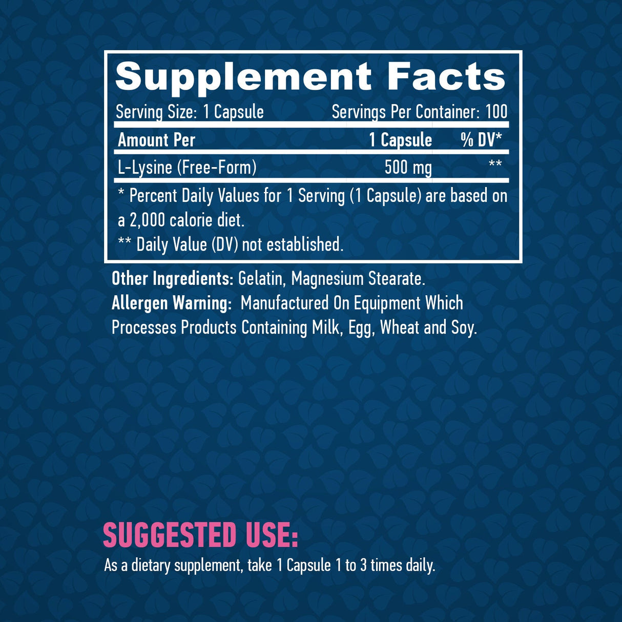 L-lysine 500 mg./100 VCAPS.