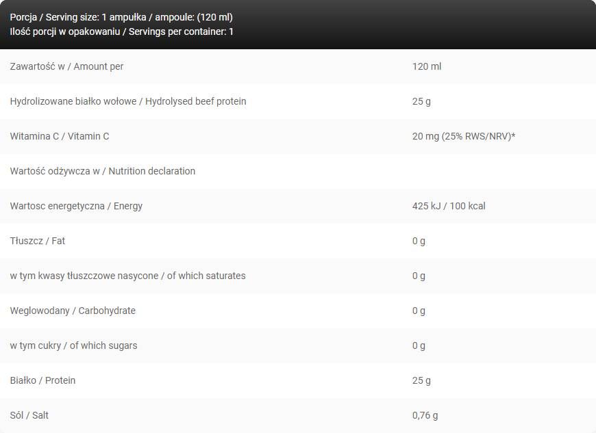 Lévrohipro Shot/25 g de protéine de bœuf hydrolysée avec un sucre nul - 120 ml