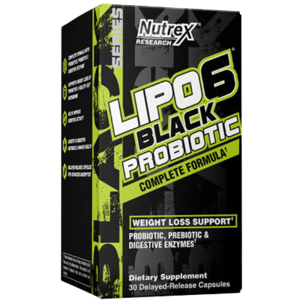 Lipo 6 Black Probiotic | Formule complète avec enzymes prébiotiques + digestives - 30 capsules