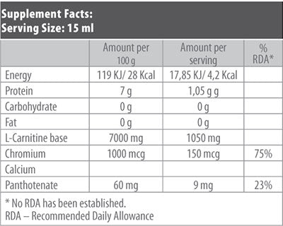 Liquide L-carnitine + chrome 500 ml.