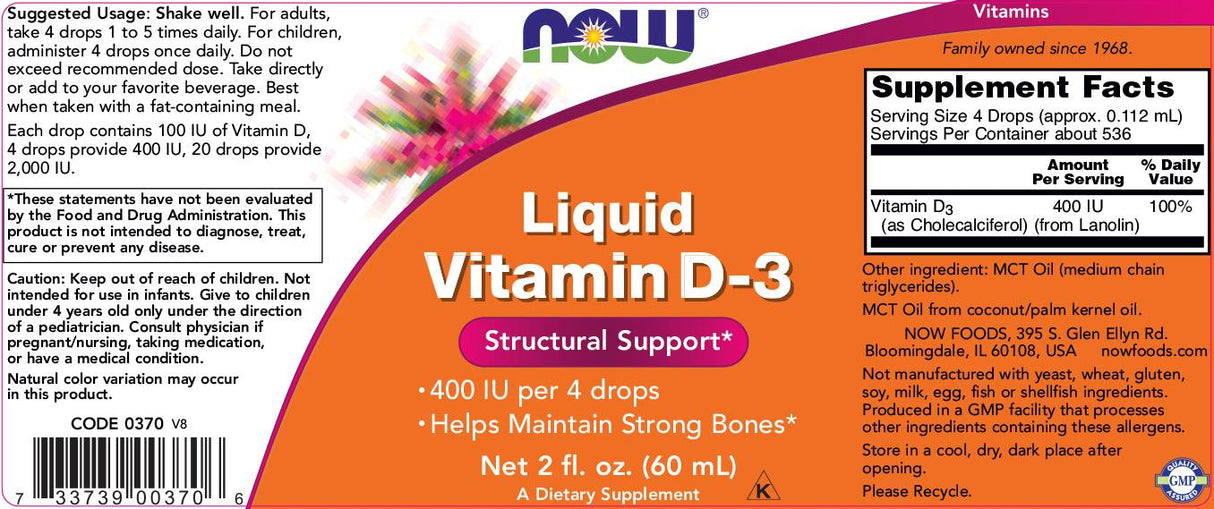 Vitamine liquide D-3/100 UI par goutte - 60 ml