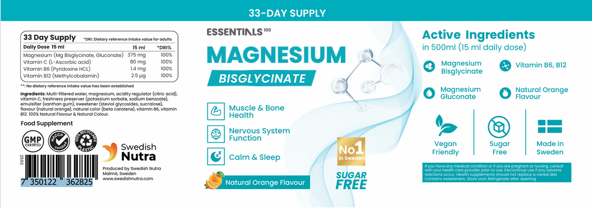 Magnésium liquide 375 mg de bisglycinate (50/33 doses) - 500 ml
