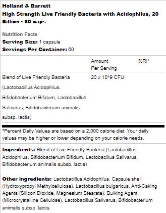 Bactéries amicales en direct avec acidophilus | Haute résistance 20 milliards - 60 capsules