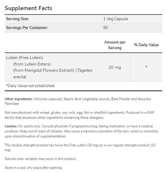 Lutein Esters 20 mg | Double résistance - 90 capsules