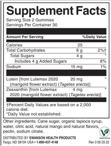 Lutein & Zeaxanthin Gummies | Mangue - 60 comprimés à croquer