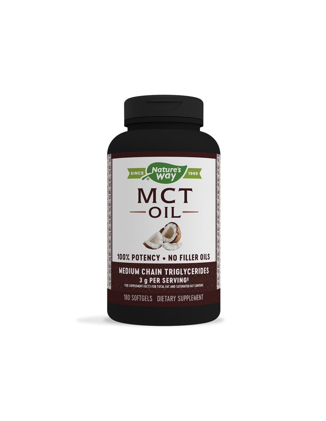 Triglycérides à l'huile MCT/à la chaîne moyenne de l'huile de coco x 180 softgels de la nature