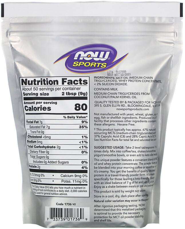 Poudre MCT/avec protéine de lactosérum/carburant céto - 454 grammes