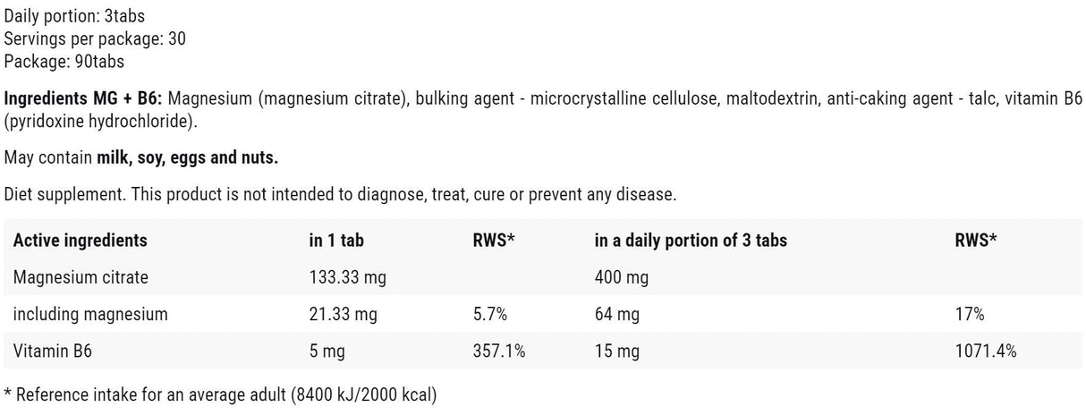 Mg + B6 400 mg | Magnésium Citrate + B6 - 90 comprimés