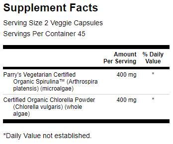 Fabriqué avec une spiruline biologique et une chlorella 400 mg 90 capsules