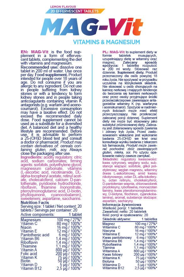 MAG-VIT | Magnésium et vitamines effervescents - 20 comprimés solubles