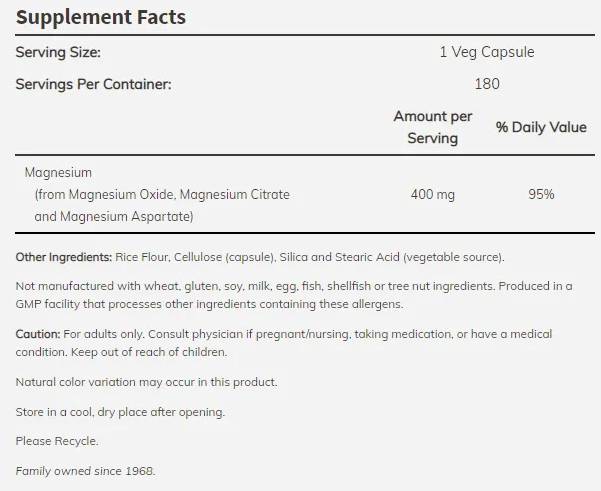 Capes de magnésium 400 mg - 180 capsules