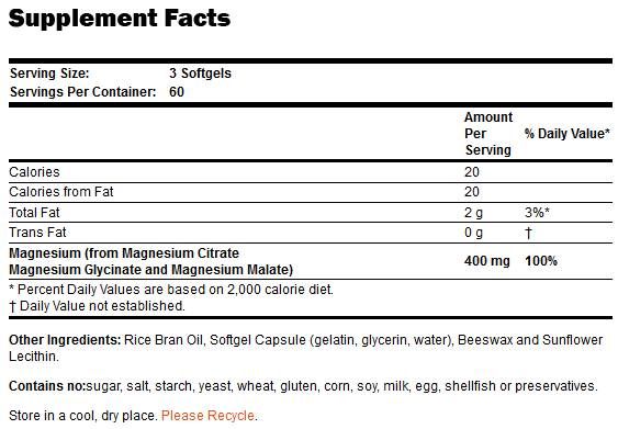 Gentes souples de citrate de magnésium - 180 softgels