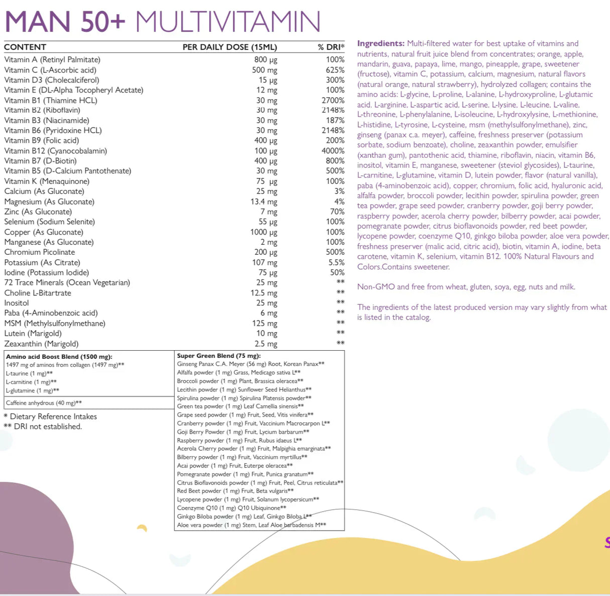 MAN 50+ multivitamines pour hommes atteints de collagène 1497 mg - 149 ingrédients actifs/500 ml /