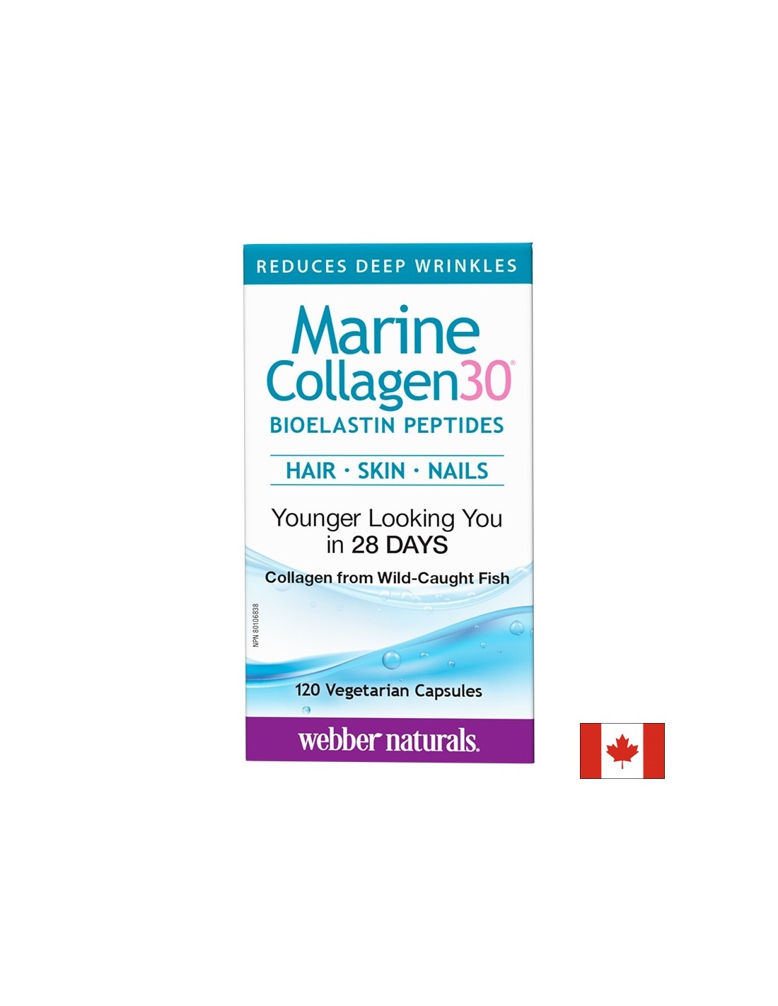 Peptides de bioélastine marine Collagène30® - Collagène marin avec peptides de bioélastine, 120 capsules