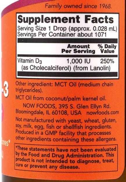 Vitamine liquide D-3/Résistance supplémentaire/1000 UI par goutte - 30 ml