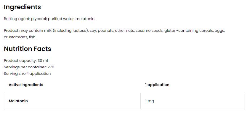 Pulvérisation de mélatonine 1 mg 30 ml
