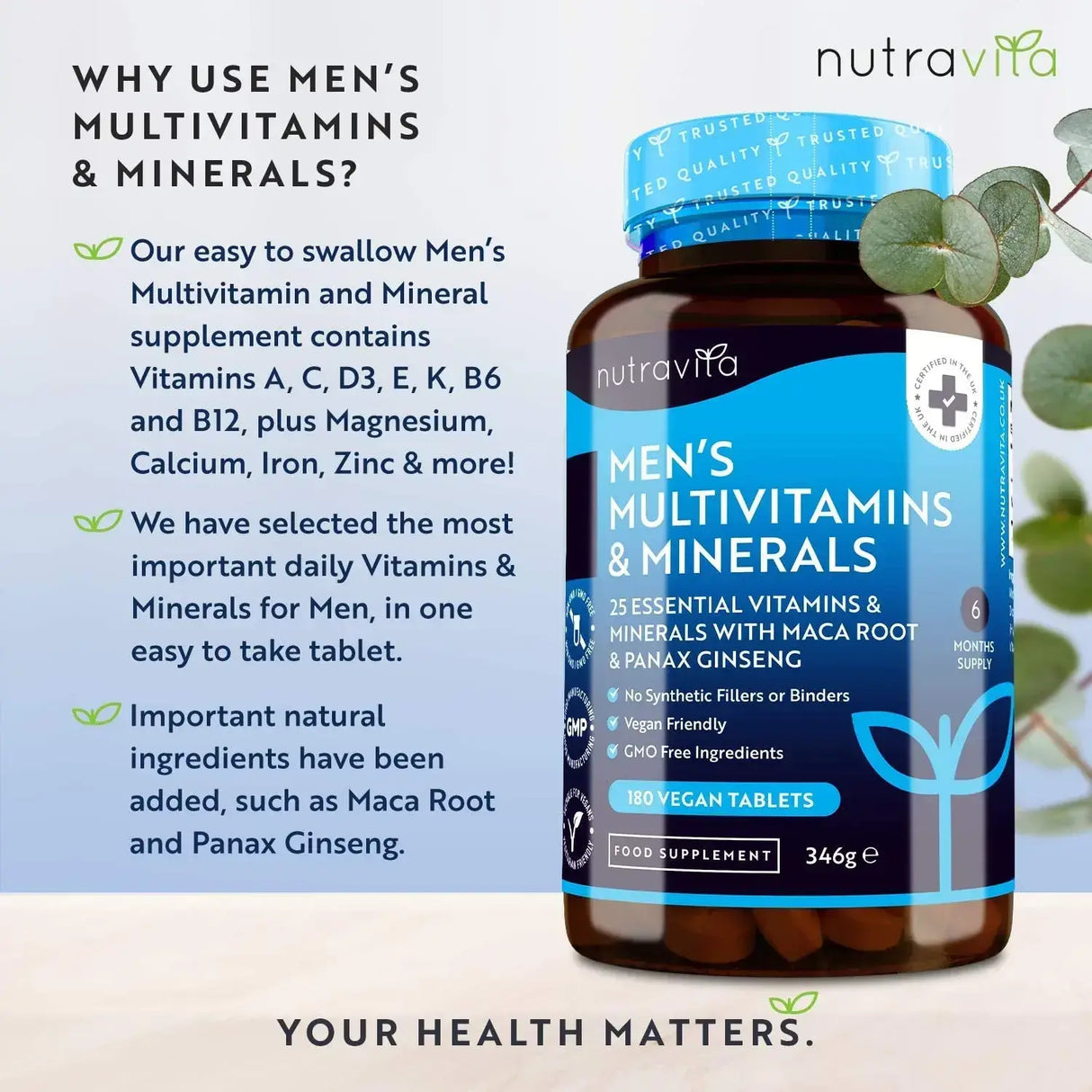 Multivitamines et minéraux masculins 180 comprimés végétaliens