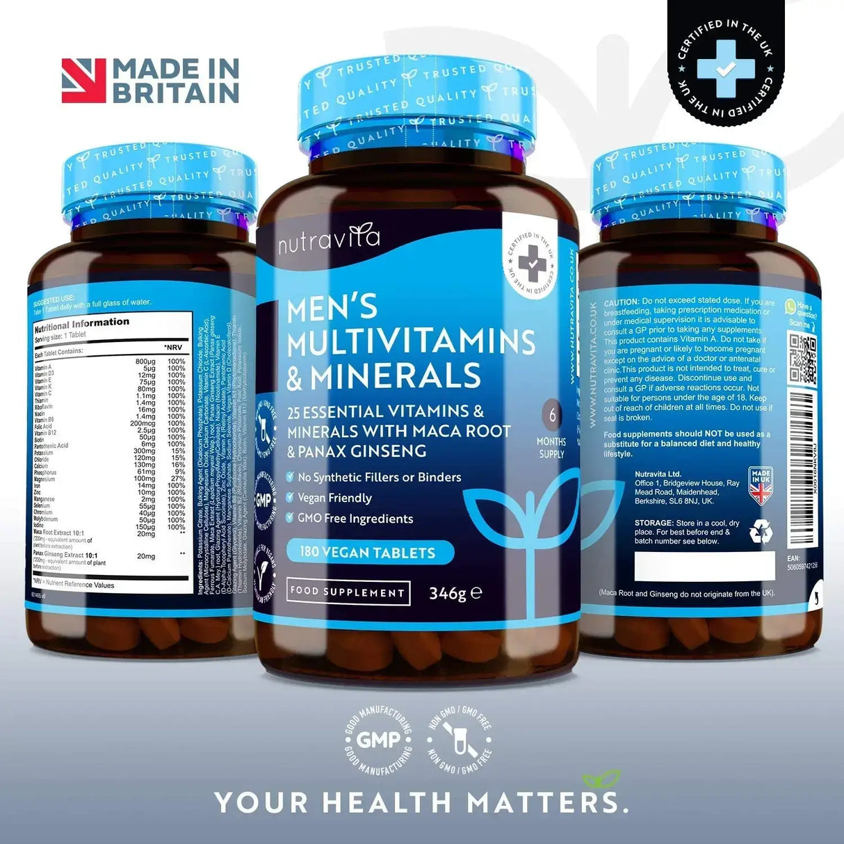 Multivitamines et minéraux masculins 180 comprimés végétaliens