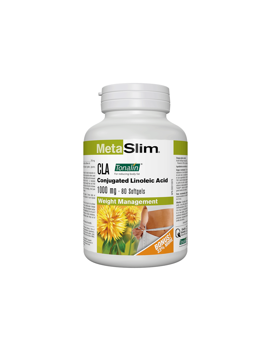 Metaslim® CLA (acide linoléique conjugué) Tonalin® 1000 mg x 80 capsules de génie soft