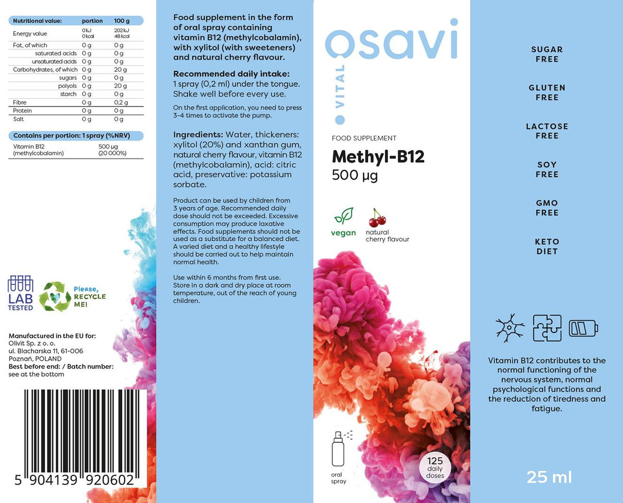 Spray oral méthyl B-12/500 mcg par pulvérisation - 25 ml