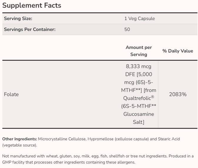 Folie méthyle 5000 mcg - 50 capsules