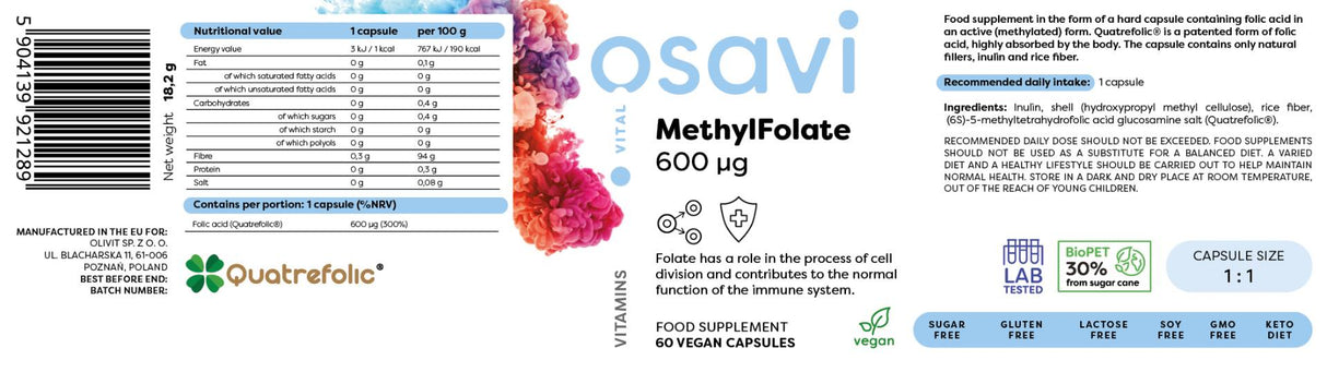 Méthylfolate 600 mcg | avec Quatrefolic® - 60 capsules
