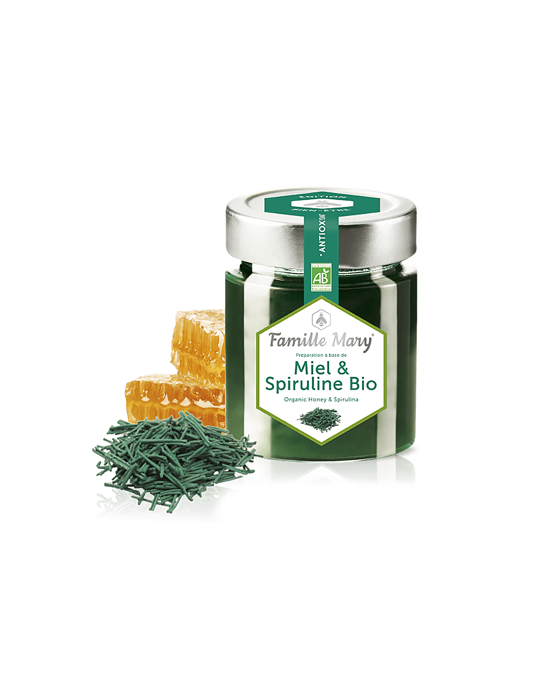 Miel & Spiruline Bio/Bio Acacia Honey + Spirulina, 170 G Famille Mary