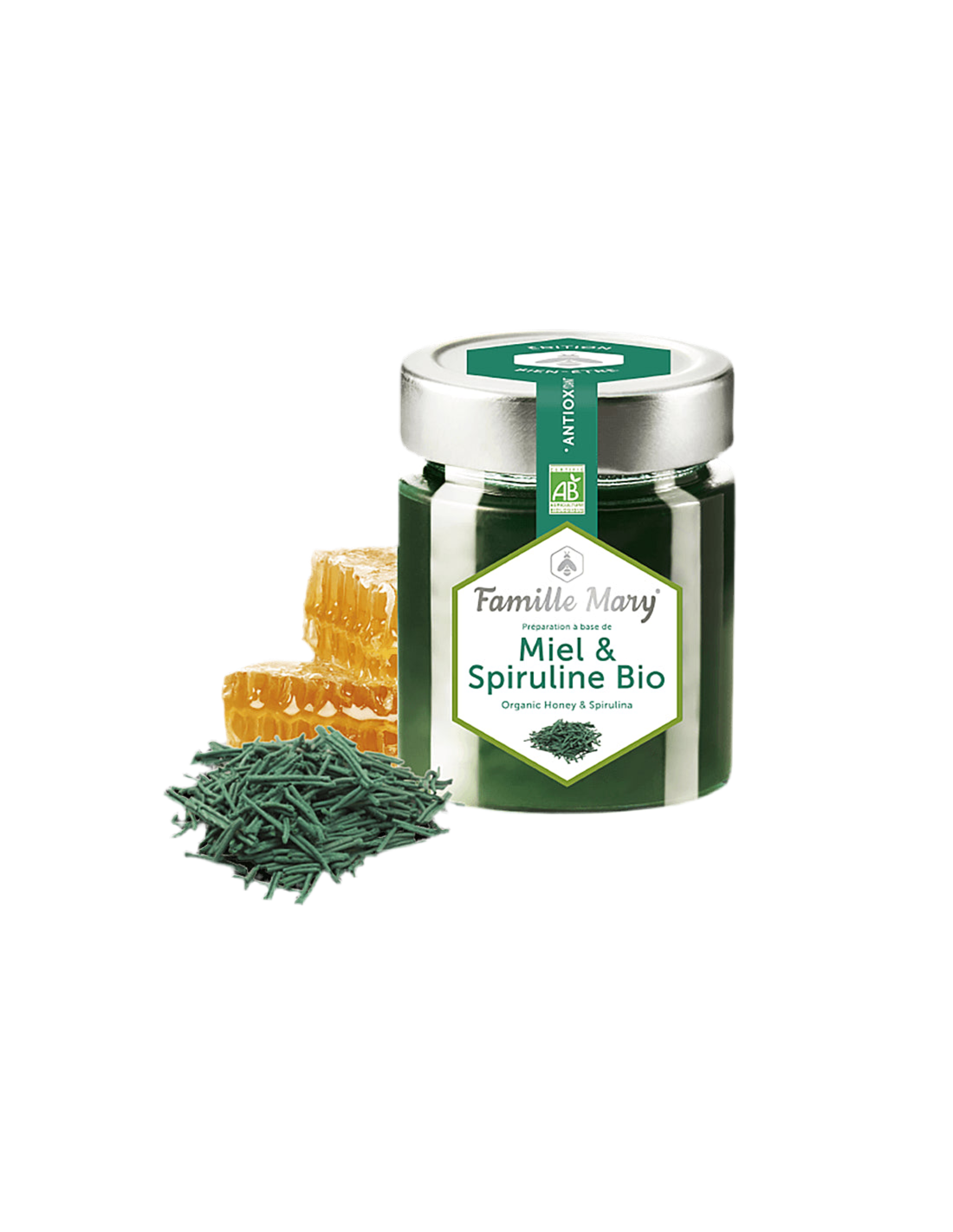 Miel & Spiruline Bio/Bio Acacia Honey + Spirulina, 170 G Famille Mary
