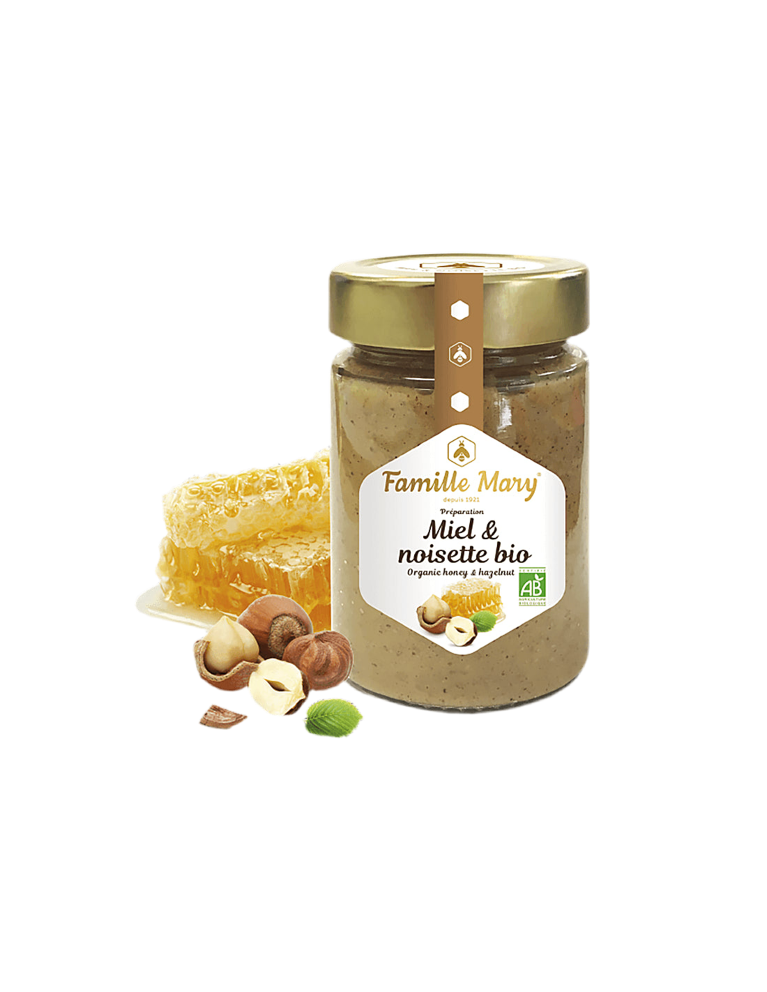 Miel de couleur organique avec noisettes - Miele et Noisette Bio, 240 g