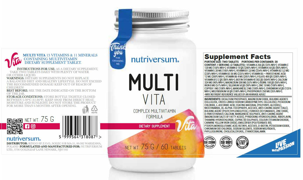 Multi Vita | Formule multivitamine complexe - 60 comprimés