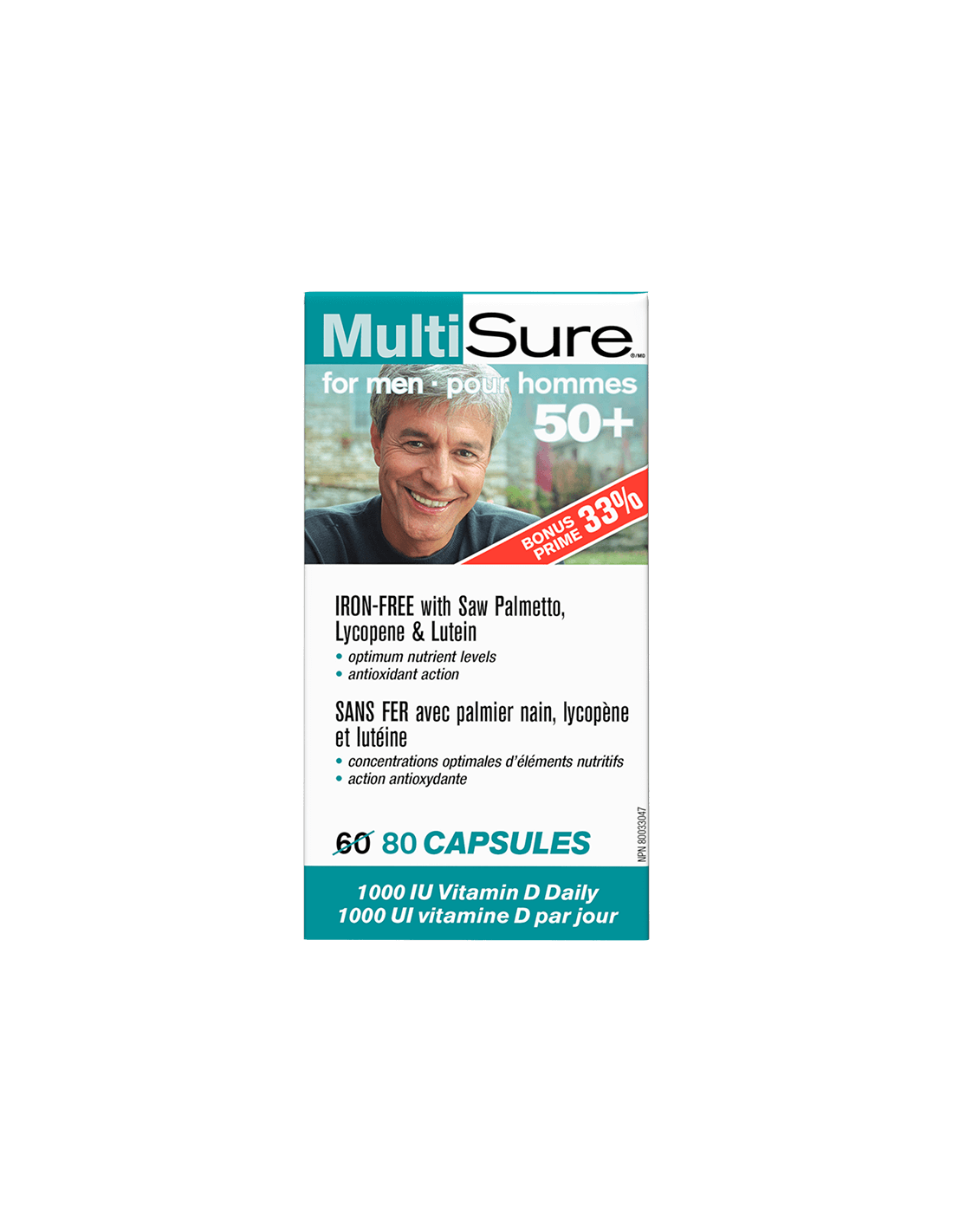 MultiSure® Men 50+/Multivitamines pour hommes 50+ (avec lutéine, lycopène et palmetto à scie), 80 capsules