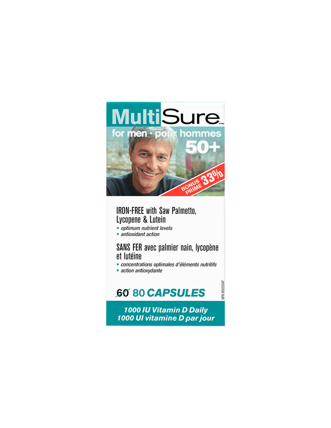 MultiSure® Men 50+/Multivitamines pour hommes 50+ (avec lutéine, lycopène et palmetto à scie), 80 capsules