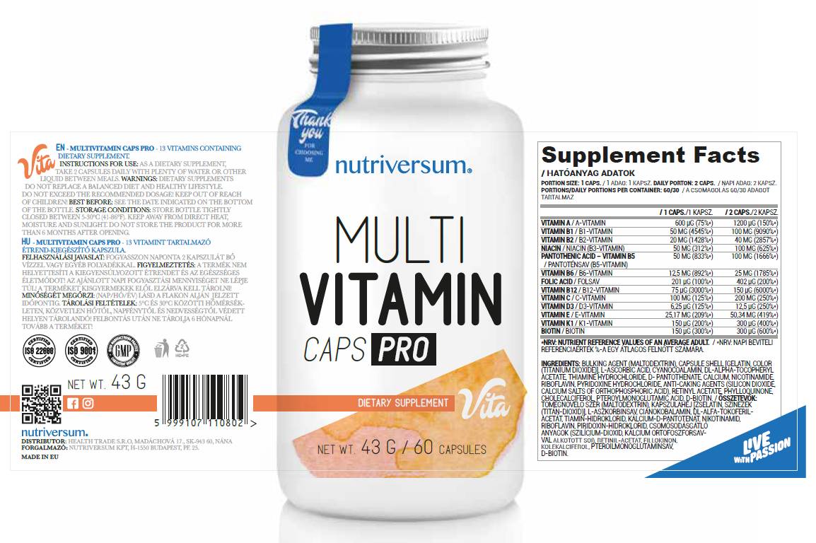 Caps multivitamines Pro - 60 capsules