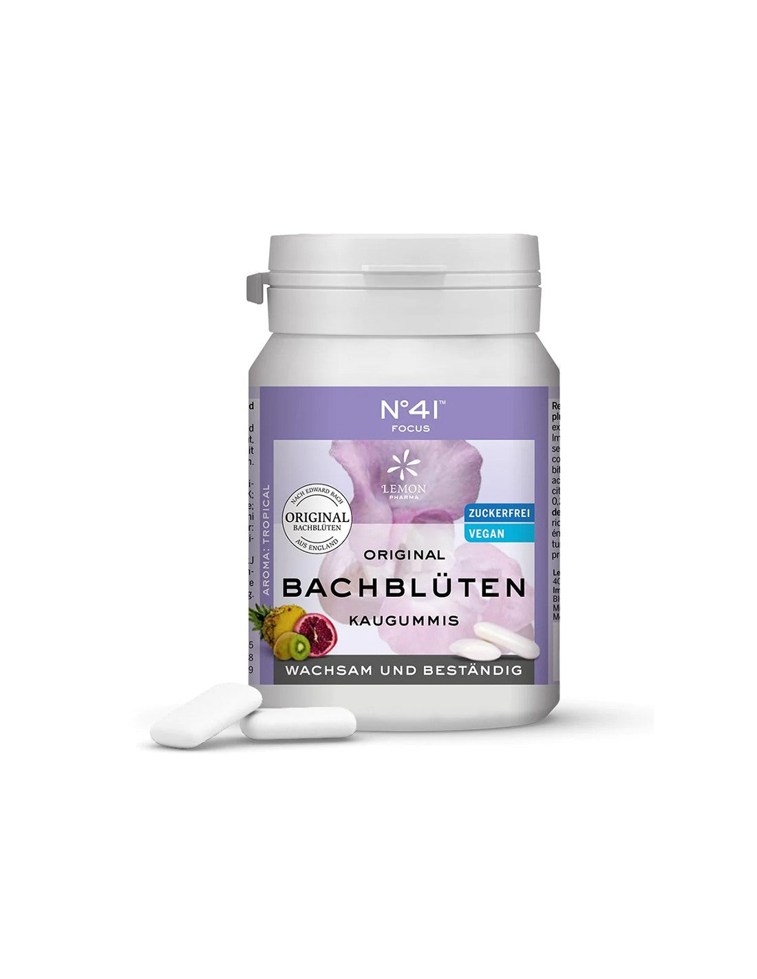 Mâcher de la gomme avec des essences de fleurs du Dr Bach N ° 41 - Focus, 40 pièces avec saveur d'agrumes