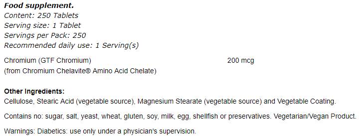 GTF Chromium 200 mcg - 250 comprimés